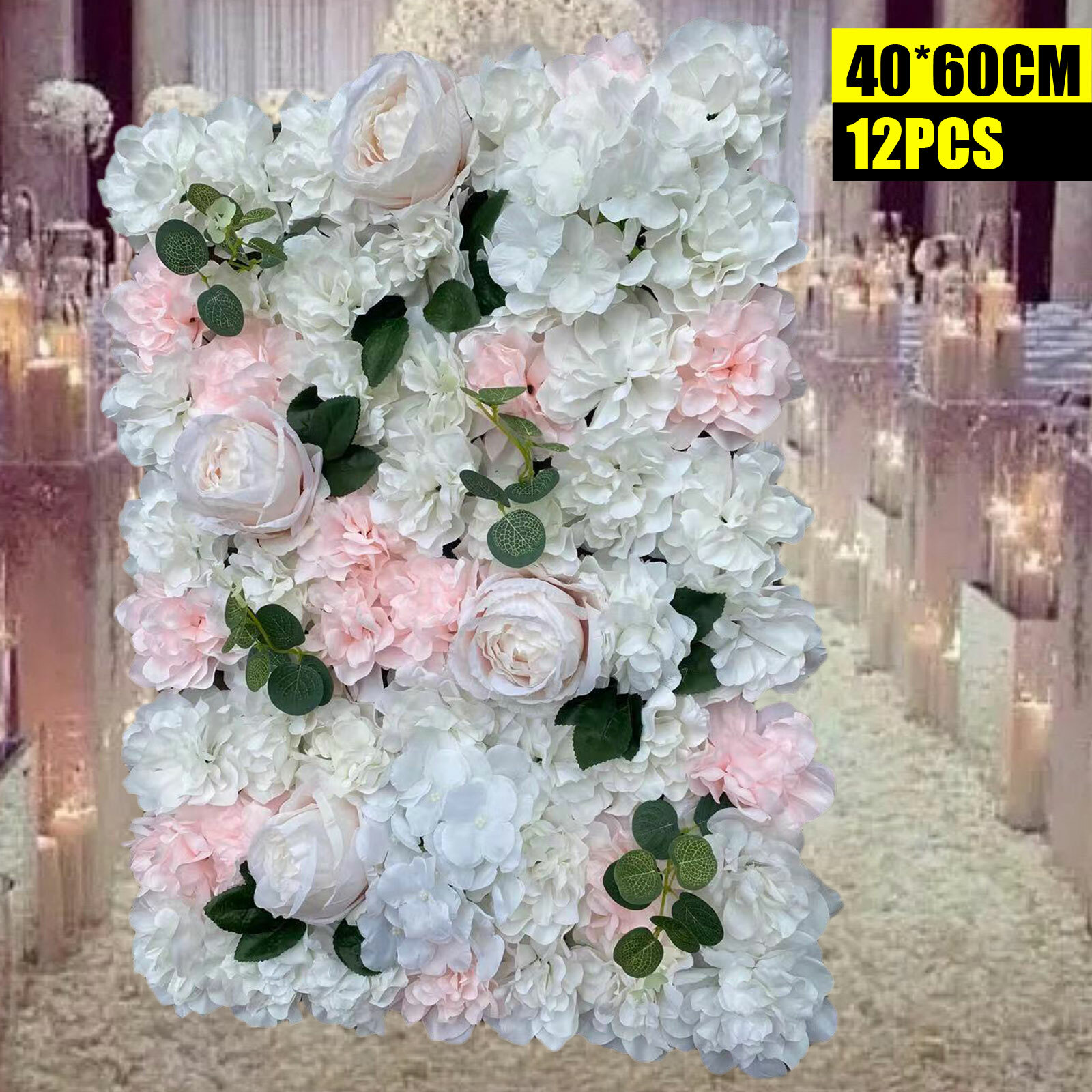 12PCS Artificial Silk Flower Wall Panels Background Bouquet Wedding Party Decor