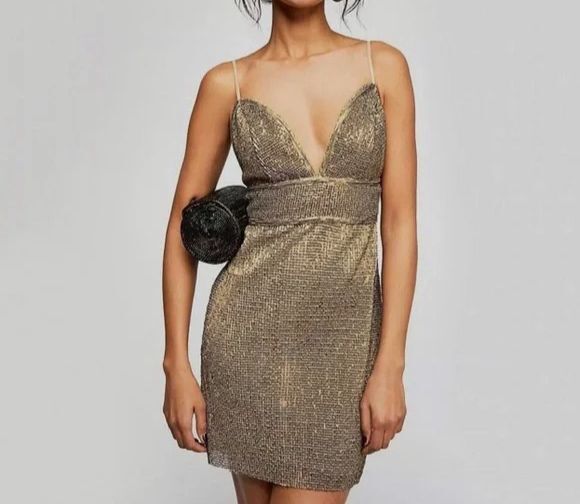 slim fit dress slacks Saylor Dalarie Gold Sequin Maxi Dress main image 0