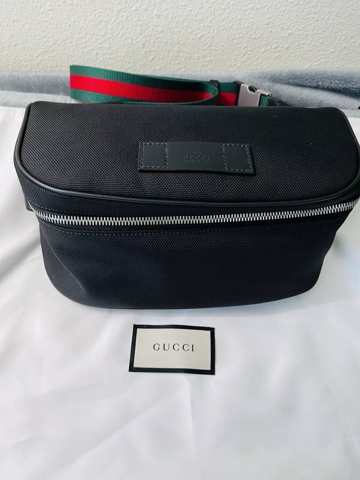 Sac ceinture unisexe rouge vert sangle Gucci techno toile noir partout multi voies
