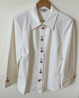 ST. JOHN SPORT By Marie Gray White Shirt/Jacket w Red Apple Snap Button Detail,M
