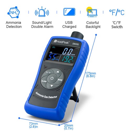 Ammonia Gas Meter Digital LCD 0-100PPM Automotive NH3 Temp Detector Rechargeable - Picture 6 of 11