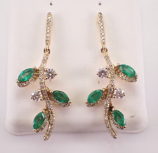 3 Ct Lab Created Emerald Marquise Leaf Drop Dangle Earrings 925 Sterling Silver