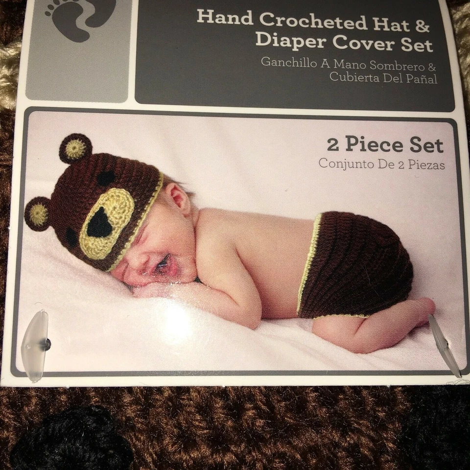 Ручной вязки шляпа и подгузник чехол медведь Sz 0-9 месяцев коричневый младенца Baby фото - Изображение 4 из 4