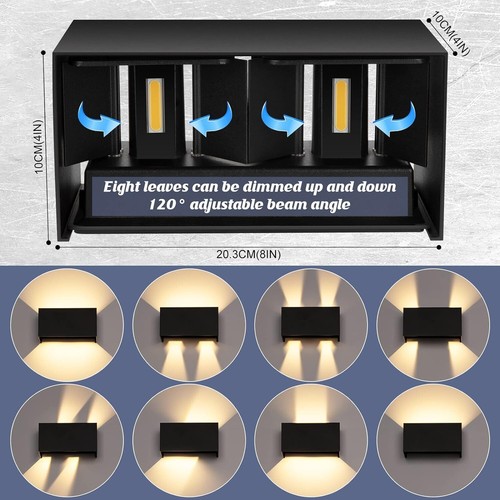 CWYCFW Pack 2 appliques murales int/ext noir IP65 24W LED 3000K faisceau réglabl - Imagen 2 de 5