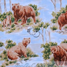 BonEful Fabric FQ Cotton Quilt Blue Mountain Scenic Tree Bear Cub Boy Scout Hunt