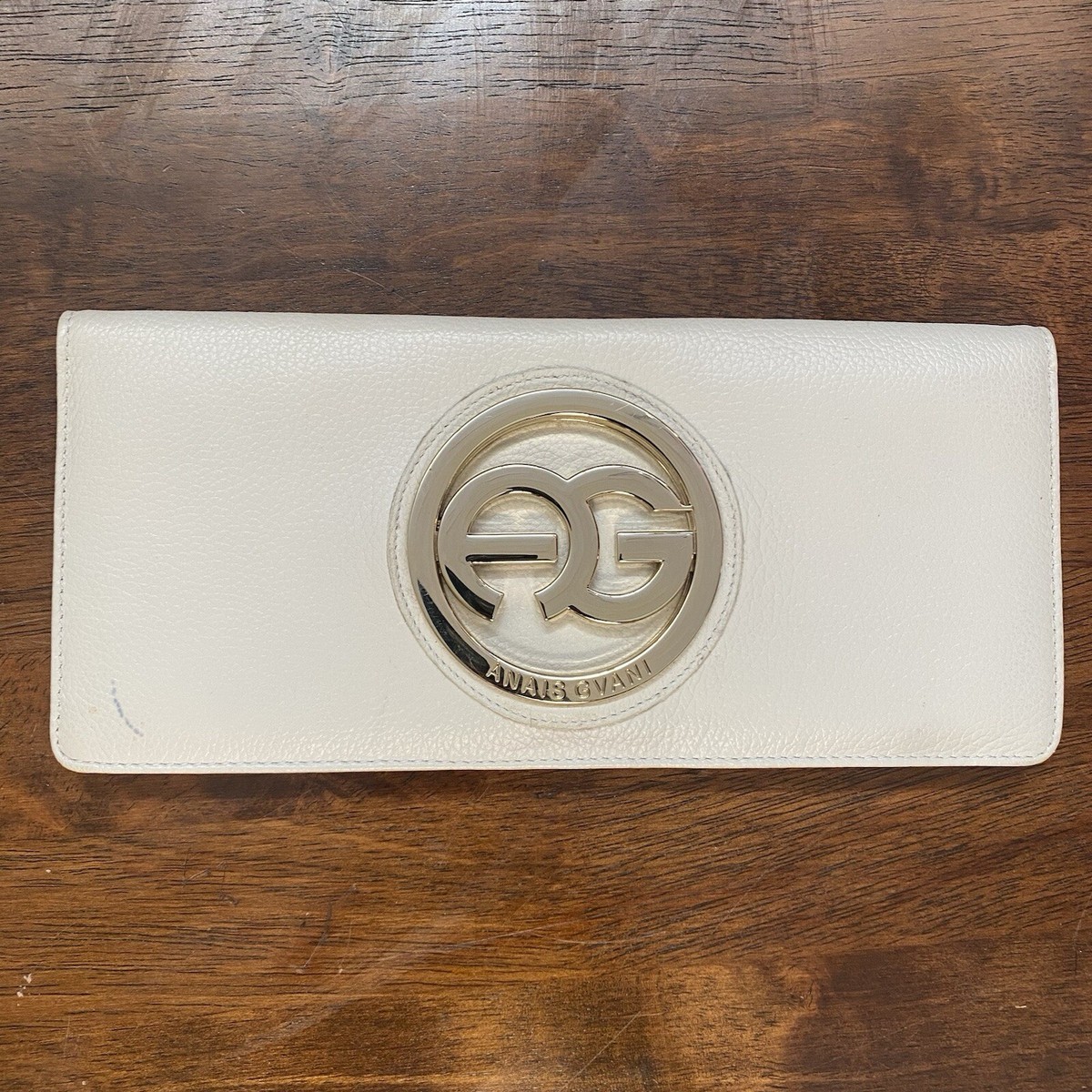 Cream Leather Wallet Clutch Purse With Hidden Wrist Strap Wristlet