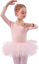 Long Sleeve Glitter Dance Ballet Tutu Skirt Leotard Ballerina for Toddler Gir...