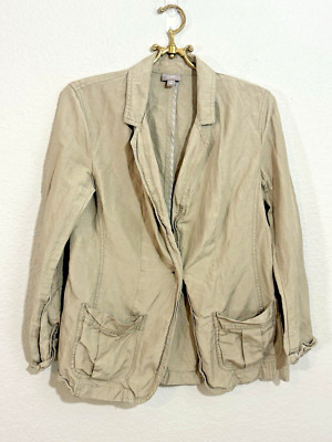 J. Jill Womens Silk Linen Blazer Jacket Pockets khaki size large XS
