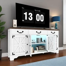 65inch Farmhouse Sideboard Cabinet LED Light Large Buffet Cabinet with 3 Drawers