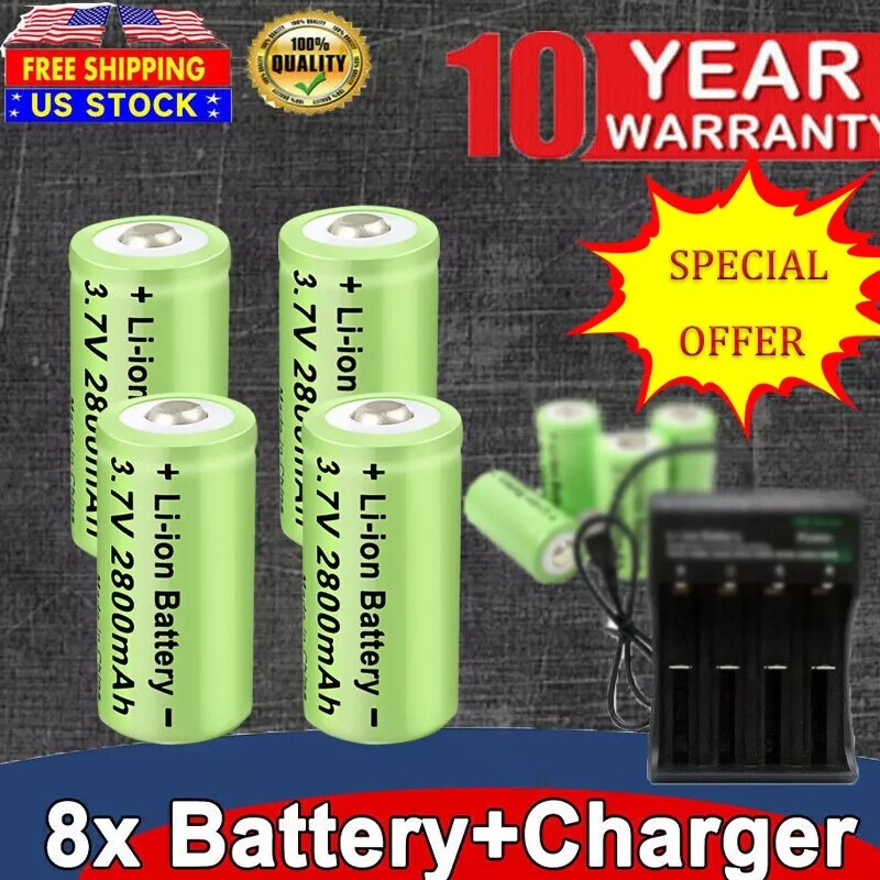 rechargeable lithium batteries 2800mAh Rechargeable Battery /Smart Charger Lot