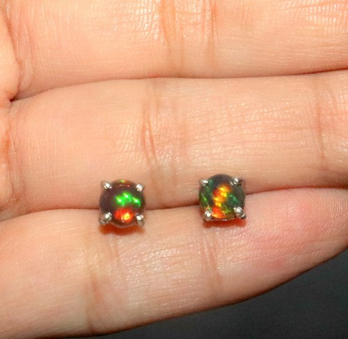 sterling silver black opal Earring studs opal gemstone earring Natural opal stud - Picture 3 of 12