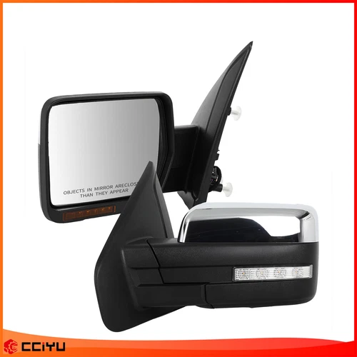 Power Heated Chrome puddle light Turn Signal Tow Mirrors For 2004-2014 Ford F150