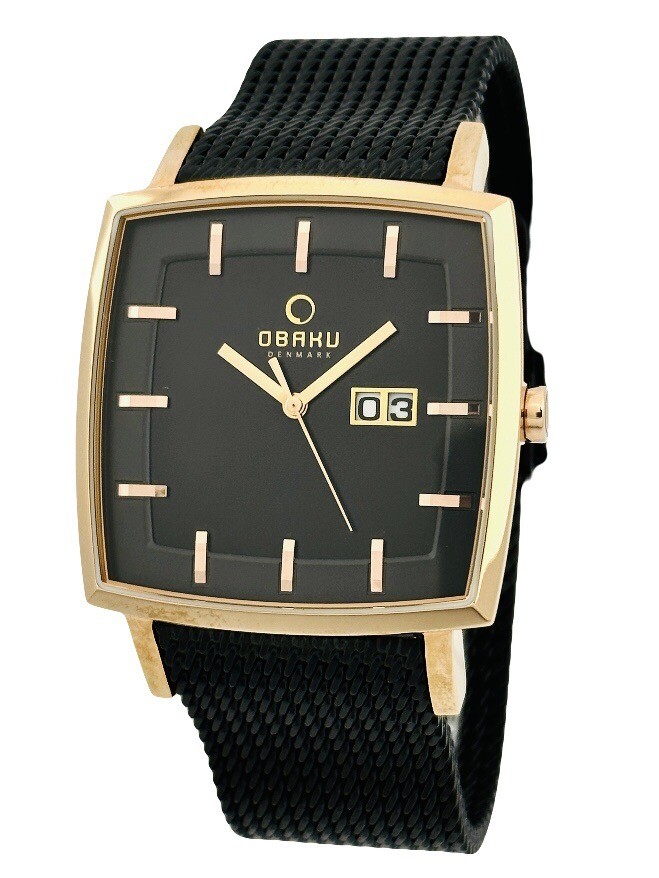 Obaku Denmark V134GVBMB Men's Rose-Gold Black Mesh Stainless Steel