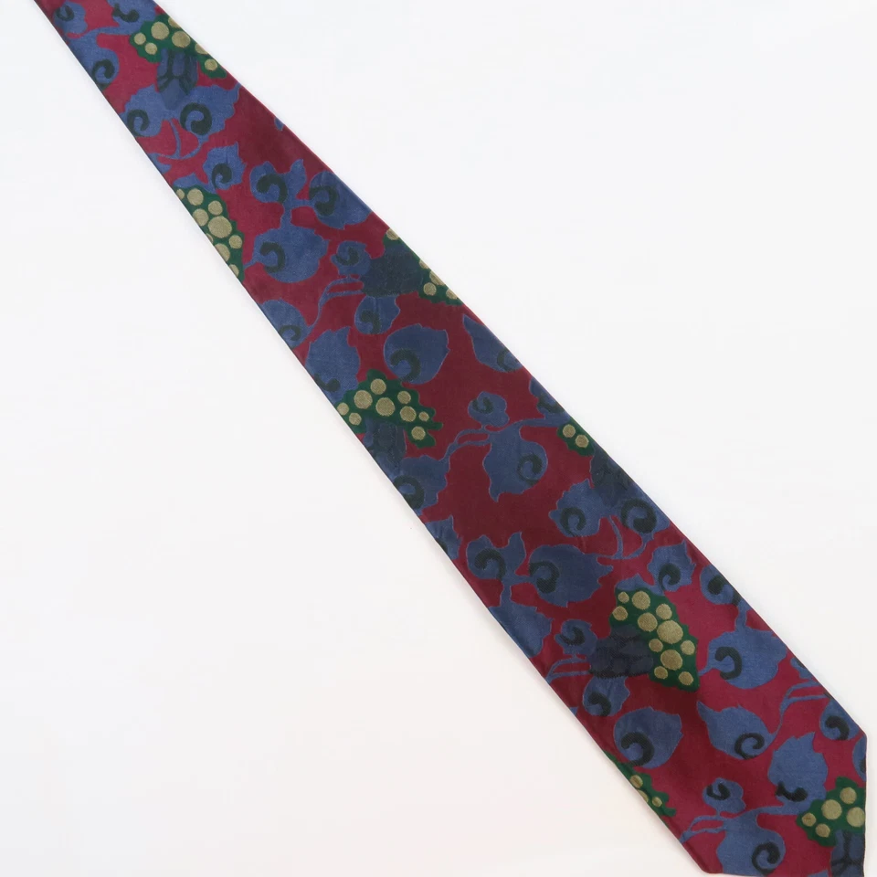 Corbata de cuello vintage Paul Fredrick roja dorada azul verde abstracta floral para hombre 57x3,5 Foto 2 de 4