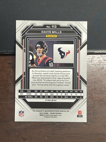 Davis Mills 2022 Panini Prizm #113 Silver Autograph - Houston Texans - Picture 2 of 2