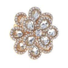 Gold Tone Stretch Metal Flower Ring With Rhinestone R1305-GCL