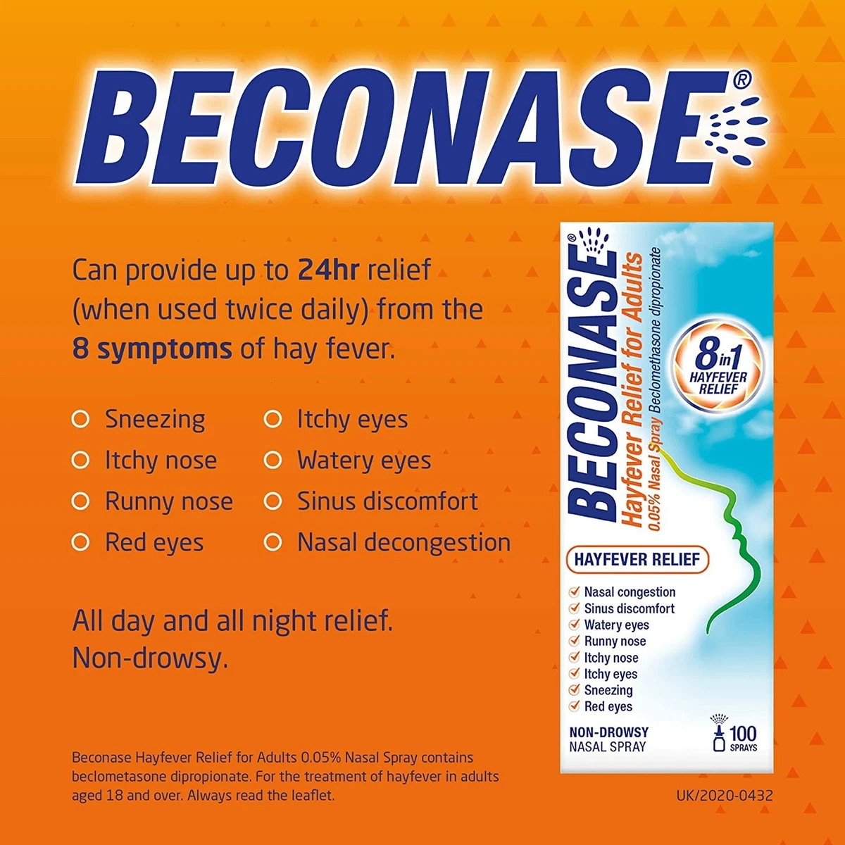 3 x Beconase 8 in 1 Hayfever Relief Nasal Spray Allergy Relief 100