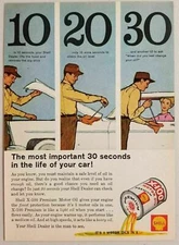 1960 Print Ad Shell X-100 Premium Motor Oil Attendant Checks Oil for Lady