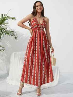 Maxikleid Damenkleid Elegant Lang Weiß Rot Bohemian Boho - Chic 71346