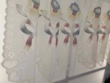 VINTAGE NEW Ecru Beige Swiss Dot Lace Airbrushed Scalloped Cutout Privacy Tiers