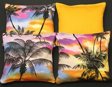 Palm Trees PARADISE Island CORNHOLE BEAN BAGS 4 ACA Regulation Tailgate Bags 