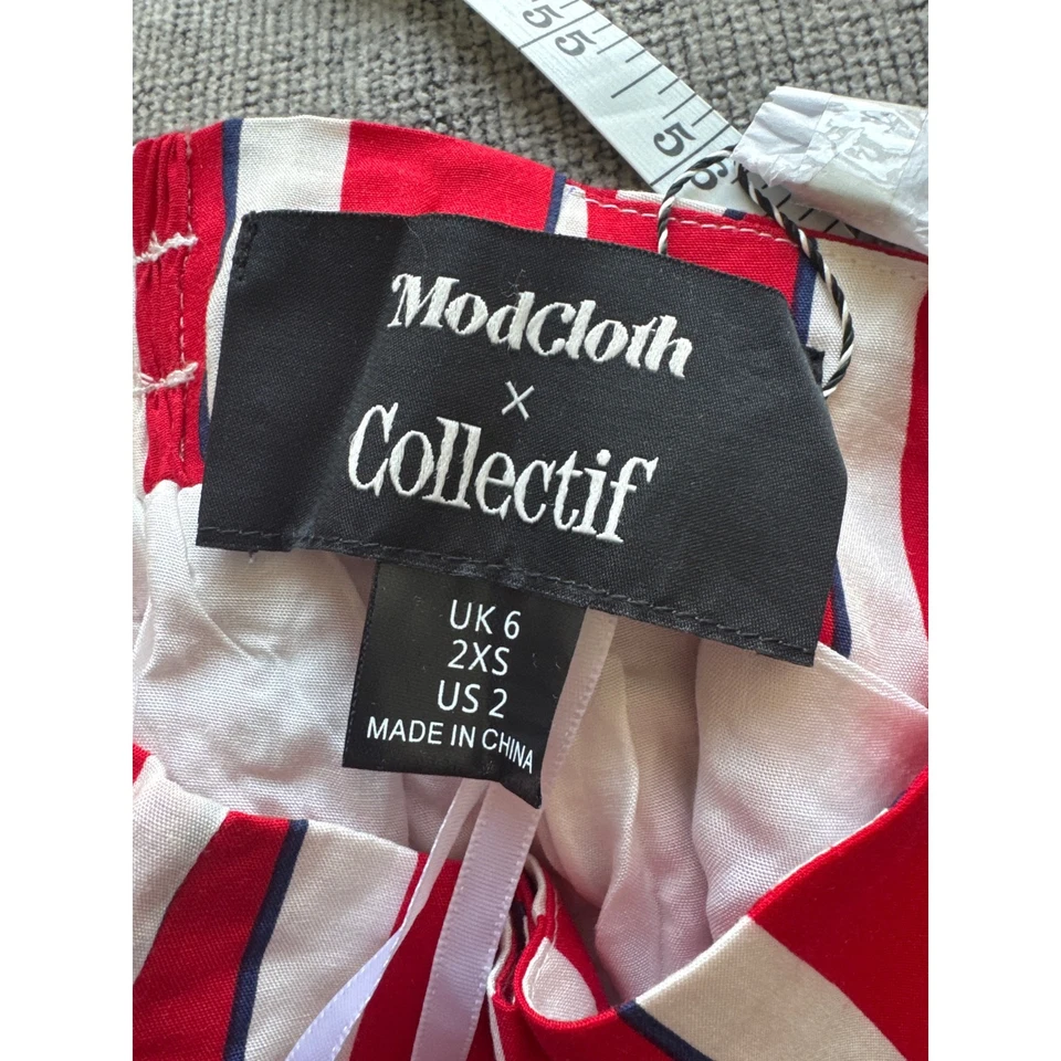 Modcloth x Collectif Ornella Yacht Striped A-Line Red White Sz 24 XXS NWT - Image 3 of 4