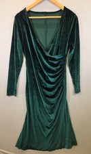 Velvet Wrap Midi Dress Women's Large Black Long Sleeve Ruched Party Evening