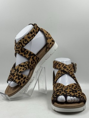 Sofft Mirabelle Walking Sandals Cow Hair Leather Leopard Strappy Buckle 8M