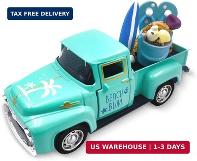 Beach Decor Vintage Metal Truck with Mini Fake Beach Buckets Surfboards Flip Flo
