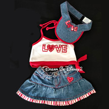 Build-A-Bear SUMMER LOVE OUTFIT Denim Skirt, Halter Top, Hearts Teddy Clothes