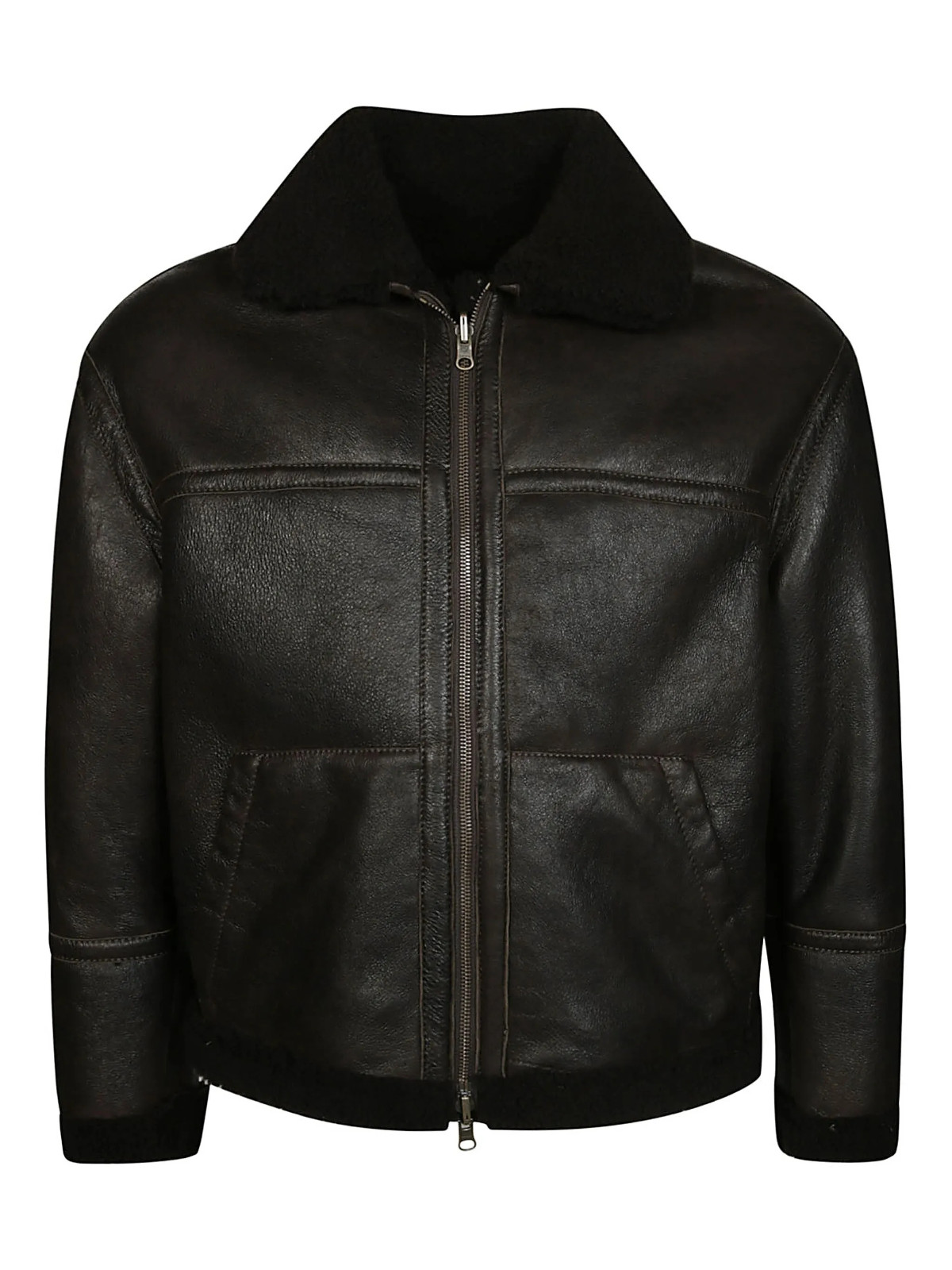 Men’s Black Sheepskin Leather Aviator Bomber Jacket – Faux Fur Lined Handmade