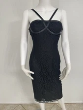 Alexander McQueen Lifetime ‘03 Lace Leather Accent Dress Unworn 42IT Fits 0