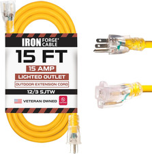 IRON FORGE CABLE 15 Foot Lighted Outdoor Extension Cord - 12/3 SJTW Heavy Duty Y