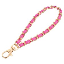 Leather Wristlet Strap 7" Hand Wrist Lanyard Bag Key Chain Gold Rose Red