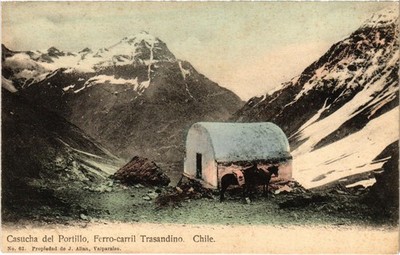 PC CHILE, CASUCHA DEL PORTILLO, FERRO-CARRIL, alte Postkarte (b65729)