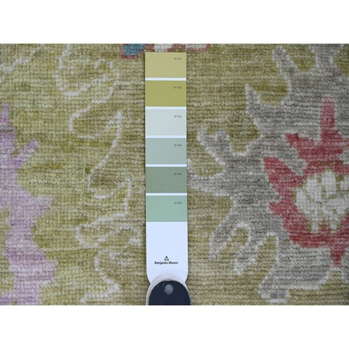 2'10"x5'8" Green Angora Oushak Leaf Design Wool Hand Knotted Runner Rug G89896 - Picture 3 of 6