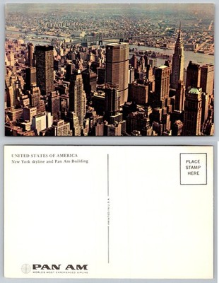 Vintage Pan Am NYC Skyline Postcard Pan Am Building Chrysler Building