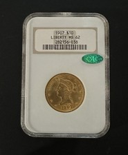 1907 Liberty Head Eagle Gold $10 NGC MS 62 CAC Cert.