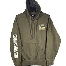 Quicksilver Hoodie Sweatshirt Mens Medium Green Skater Surf Y2K Logo Grunge