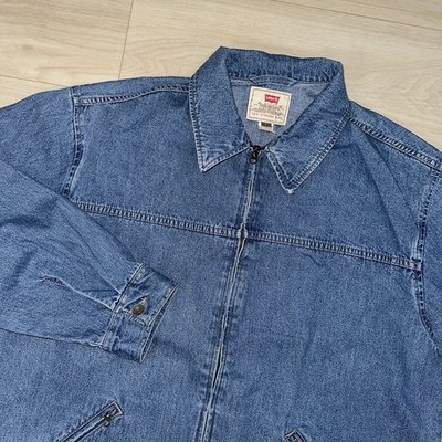 Vintage Levi's Straus Denim Trucker Bomber Jacket Mens Large Workwear Zip Up