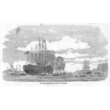 The Great Eastern Steam Ship off Woolwich Dockyard - Antique Print 1859