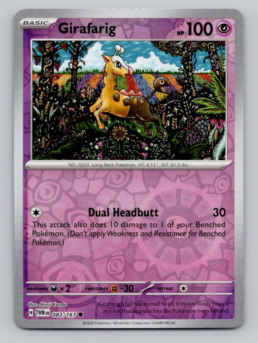 Girafarig 083/167 Common Twilight Masquerade Pokemon Reverse Holo Near Mint