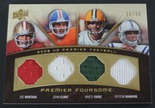 2008 UD PREMIER MONTANA ELWAY FAVRE MANNING QUAD GAME USED JERSEYS #ED 15/35