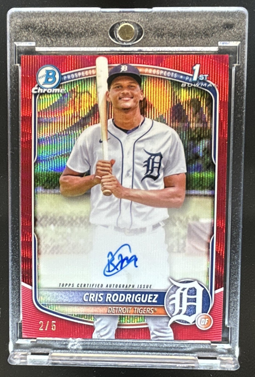 2025 Bowman Chrome Cris Rodriguez Auto Red Wave Refractor 1st #/5 Tigers