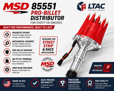 MSD 85551 Pro-Billet Distributor Chevy V8 Magnetic Pickup Mechanical Advance Red