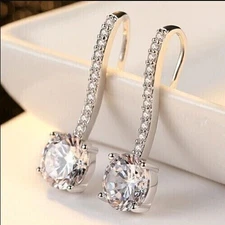 Round Cut Simulated Diamond Women Fancy Drop Hook Earring 14K White Gold Plated