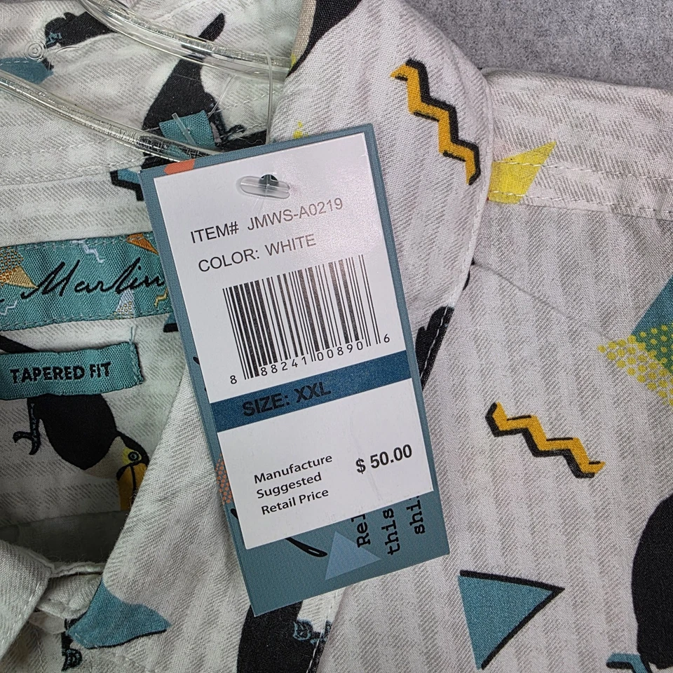 Joe Marlin Hawaiian Shirt Mens 2XL Blue Toucan Tropical Aloha Cotton NWT - Image 4 of 4