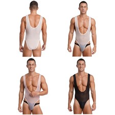 Men Jumpsuit Sheer Bodysuit Transparent Unitard Disco Swimsuit Full-body Dance