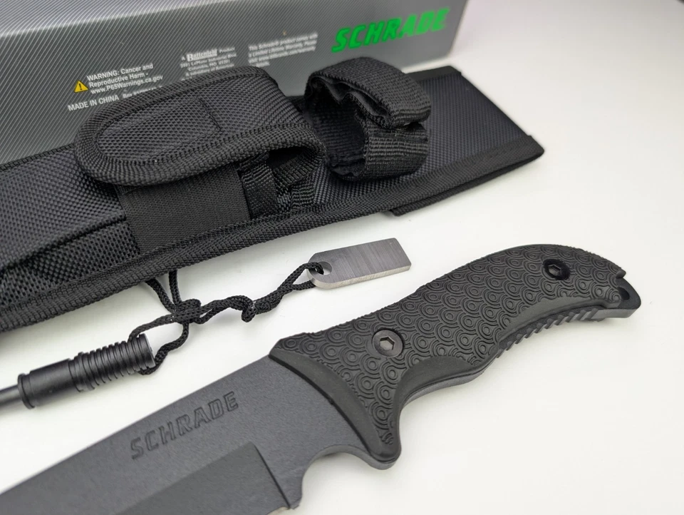 Cuchillo negro hoja fija Schrade Frontier + arrancador de fuego, afilador, funda Foto 3 de 4