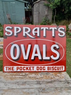 SPRATT'S "OVALS" original porcelain enamel advertising sign in red.